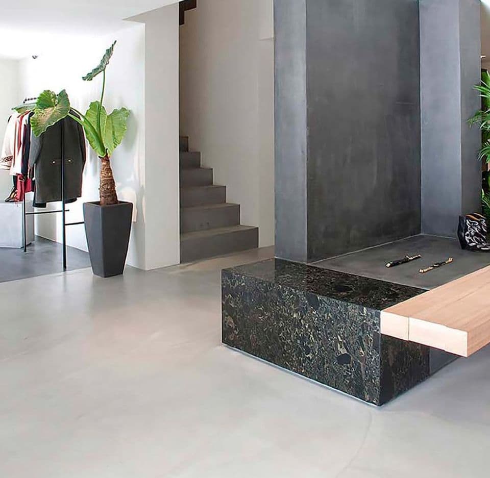 Micro cement floor and staircase in a modern interior