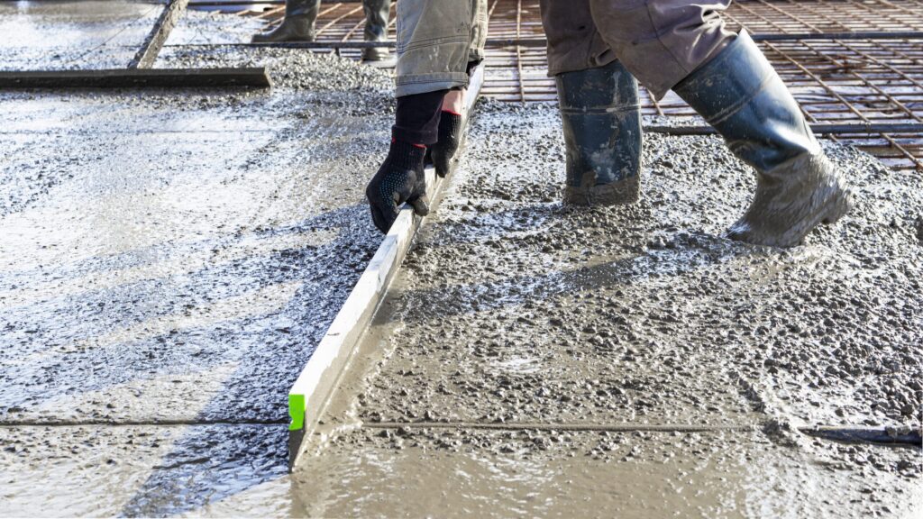 Construction worker levelling concrete screed Malta flooring